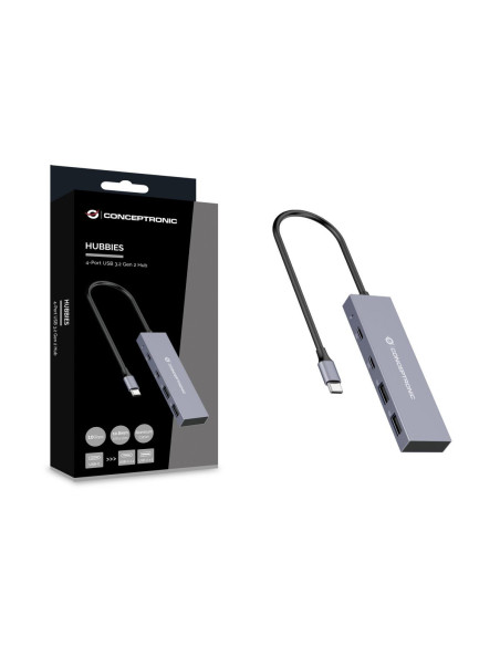 Conceptronic HUBBIES13G hub de interfaz USB 3.2 Gen 2 (3.1 Gen 2) Type-C 10000 Mbit s Gris