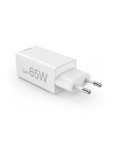 Hama | Cargador rápido, GaN, 2x USB-C PD, 1x USB-A QC, Minicargador, 65 W, Blanco
