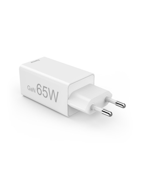 Hama | Cargador rápido, GaN, 2x USB-C PD, 1x USB-A QC, Minicargador, 65 W, Blanco