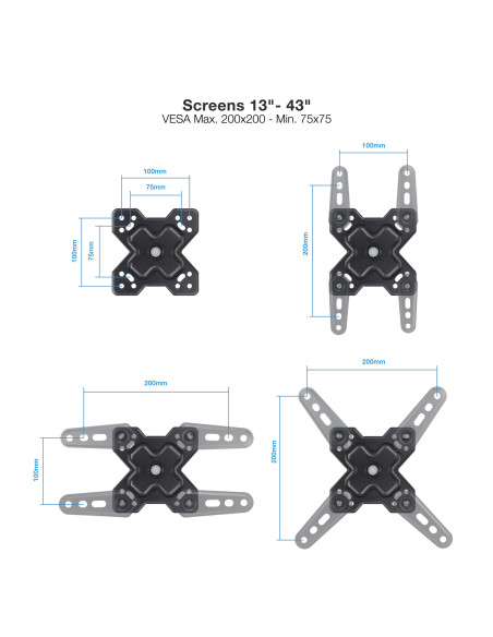 TooQ Soporte de Pared para Pantallas 13"-43", Negro
