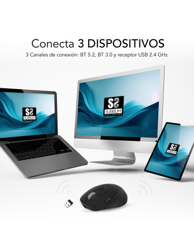 SUBBLIM Ratón CURVE ERGO DUAL MOUSE BATTERY BLACK