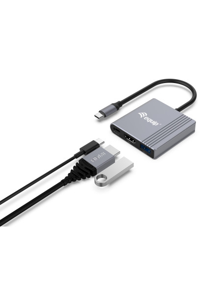 Equip Adaptador 3 en 1 USB-C a HDMI   USB-A   USB PD, 4K 60Hz, 100W USB PD
