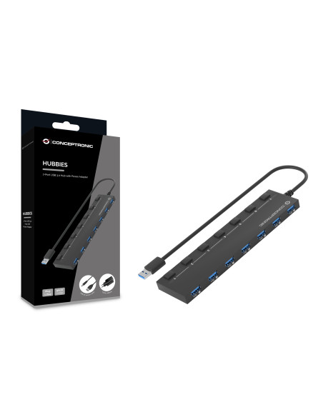 Conceptronic HUBBIES19BP hub de interfaz USB 3.2 Gen 1 (3.1 Gen 1) Type-A 5000 Mbit s Negro