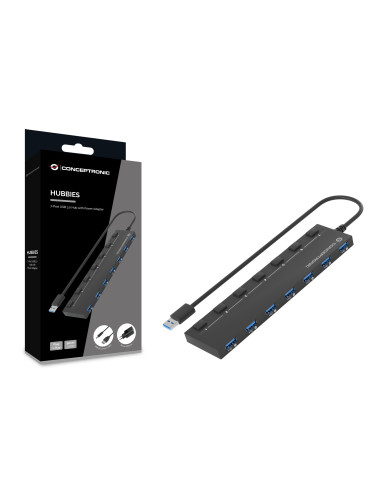 Conceptronic HUBBIES19BP hub de interfaz USB 3.2 Gen 1 (3.1 Gen 1) Type-A 5000 Mbit s Negro