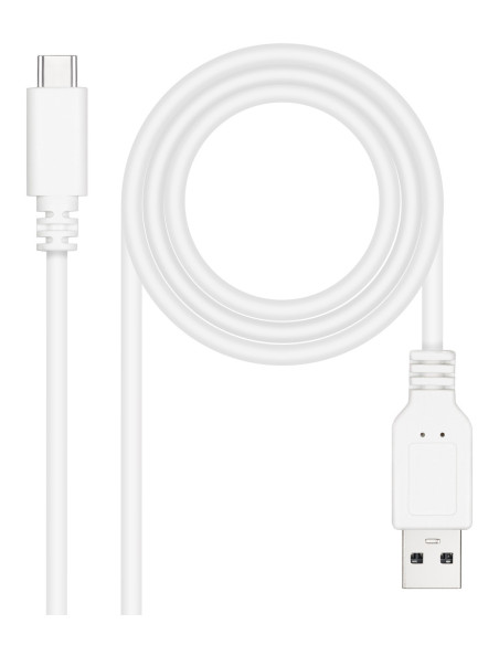 Nanocable Cable USB 2.0 3A, tipo USB-C M-A M, Blanco, 0.5 m
