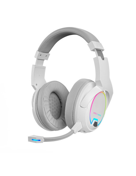 Mars Gaming MHW-100 Blanco, Auriculares Inalámbricos ARGB Flow, Micrófono ENC Extraíble,Cancelación de Ruido Activa ENC +