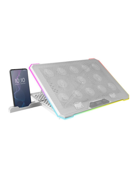 Mars Gaming MNBC13, Base Refrigeradora y Stand para Portátiles Hasta 17”, Iluminación ARGB 10 Modos, 13x Ventiladores con LED