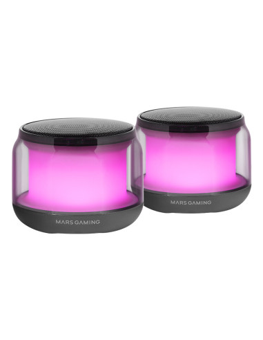 Mars Gaming MS-AURA, Altavoces Bluetooth 5.3, Chipset DSP Personalizado 15W, Iluminación RGB con Diseño ClearView 360º,
