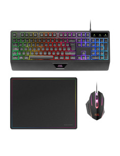 Mars Gaming MCP124, Combo Gaming 3en1, Teclado Ergonómico H-Mech LED RGB, Ratón RGB 3200DPI Switches HUANO, Alfombrilla