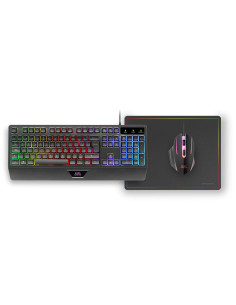 Mars Gaming MCP124, Combo Gaming 3en1, Teclado Ergonómico H-Mech LED RGB, Ratón RGB 3200DPI Switches HUANO, Alfombrilla 2