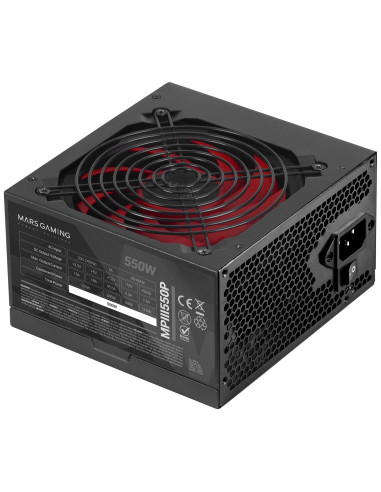Mars Gaming MPIII550P, Fuente Alimentación PC ATX 550W, 5 Años de Garantía, 85% Eficiencia, Sistema Digital APFC, Ventilador