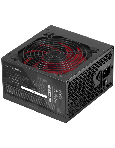 Mars Gaming MPIII550P, Fuente Alimentación PC ATX 550W, 5 Años de Garantía, 85% Eficiencia, Sistema Digital APFC, Ventilador