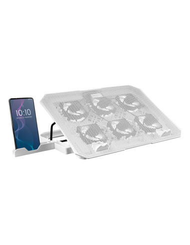 Mars Gaming MNBC23, Base Refrigeradora y Stand 16”, 6 Ventiladores Controlables con LED Azul, Stand 6 Posiciones, Soporte