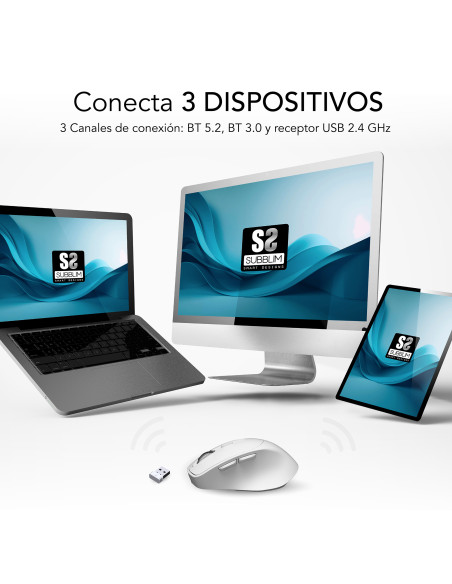 SUBBLIM Ratón CURVE ERGO DUAL MOUSE BATTERY BLACK