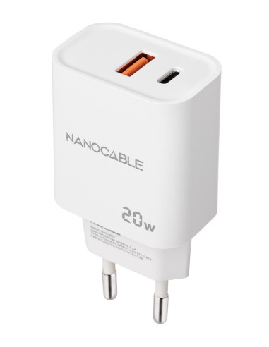 Nanocable Cargador USB-C PD + USB-A QC 20W, Blanco