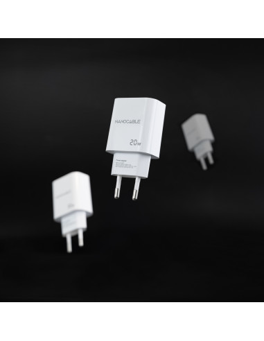 Nanocable Cargador USB-C PD + USB-A QC 20W, Blanco