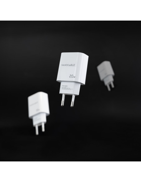 Nanocable Cargador USB-C PD + USB-A QC 20W, Blanco