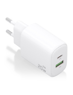AISENS Cargador GaN 20W, 1xUSB-C PD3.0, 1xUSB-A QC3.0, Blanco