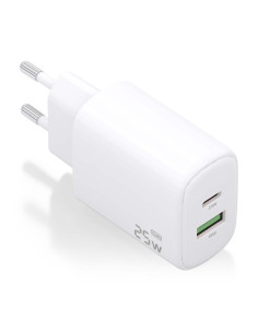 AISENS Cargador GaN 25W, 1xUSB-C PD3.0, 1xUSB-A QC3.0, Blanco