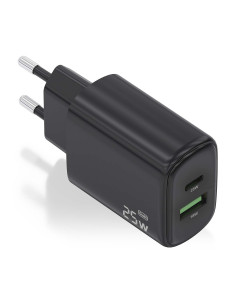 AISENS Cargador GaN 25W, 1xUSB-C PD3.0, 1xUSB-A QC3.0, Negro