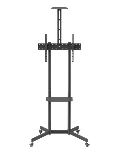 AISENS Soporte De Suelo Eco Con Rueda, Bandeja Para DVD Y Soporte De Cámara Para Monitor TV 45kg De 37-70, Negro