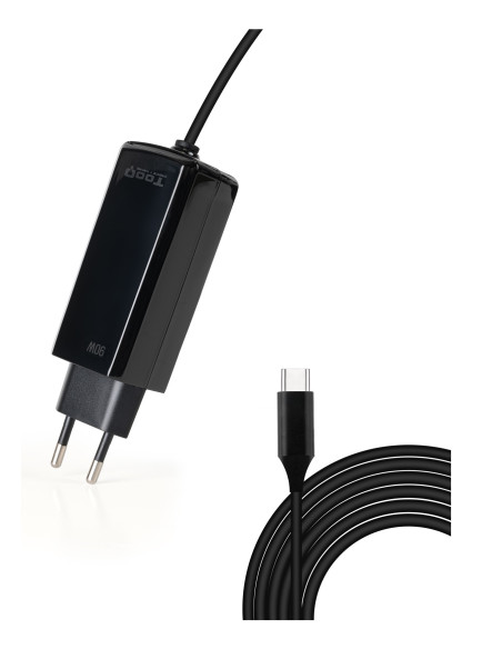 TooQ Cargador de portátil GAN USB-C PD 90W, Negro