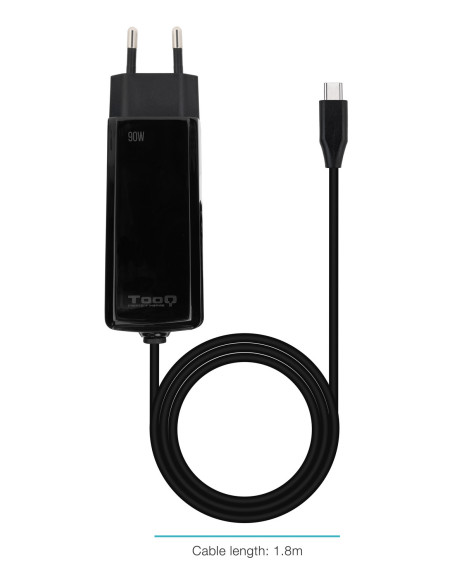 TooQ Cargador de portátil GAN USB-C PD 90W, Negro