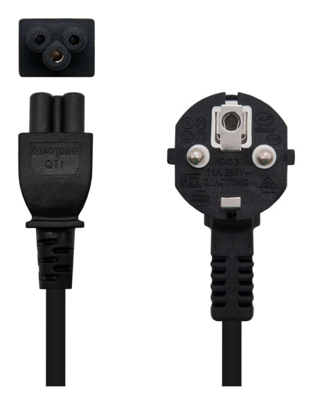 Nanocable Cable de Alimentación Trébol, CEE7 acodado M-C5 H, Negro, 3 m