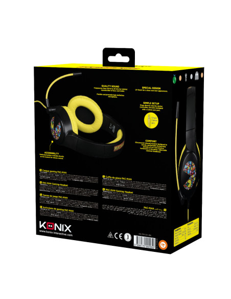 Konix PacMan Auriculares Alámbrico Diadema Juego USB tipo A Negro, Amarillo