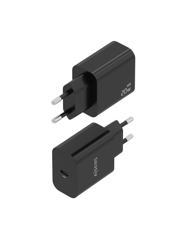 AISENS Cargador GaN 20W, 1xUSB-C PD3.0, Negro