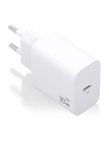 AISENS Cargador GaN 30W, 1xUSB-C PD3.0, Blanco