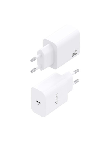 AISENS Cargador GaN 30W, 1xUSB-C PD3.0, Blanco