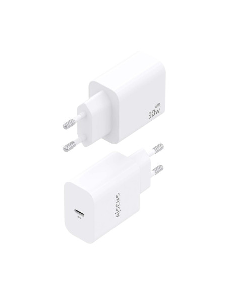 AISENS Cargador GaN 30W, 1xUSB-C PD3.0, Blanco