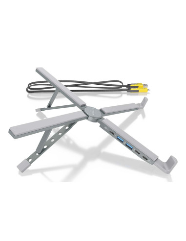 AISENS Soporte de Sobremesa Ajustable Para Portail   Tablet Con USB-C Docking 4 en 1, Gris