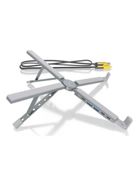 AISENS Soporte de Sobremesa Ajustable Para Portail   Tablet Con USB-C Docking 4 en 1, Gris