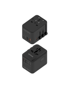 AISENS Adaptador Enchufe Universal Para Viaje EU USA UK AU Con Cargador USB GaN, 2xUSB-A (A1 QC3.0), 3xUSB-C (C1 PD3.0) 35W, 2