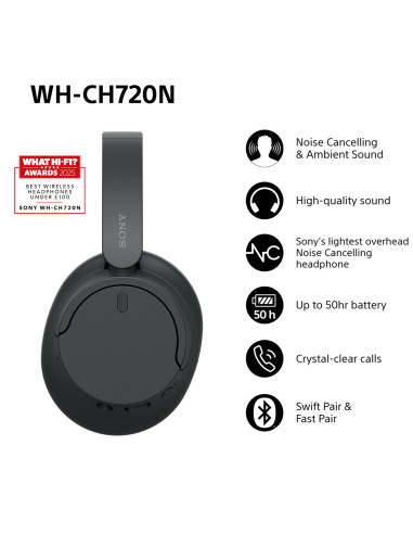 Sony WH-CH720 Auriculares Inalámbrico y alámbrico Diadema Llamadas Música USB Tipo C Bluetooth Negro