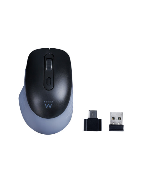 Ewent Ratón óptico inalámbrico con conectividad multidispositivo, clics silenciosos y adaptador tipo C