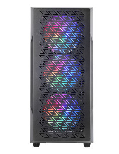 Mars Gaming MC-GEO, Caja Gaming ATX, 4x Ventiladores FRGB Rainbow 12cm, Panel Frontal Mesh Geométrico, Ventana Lateral Cristal