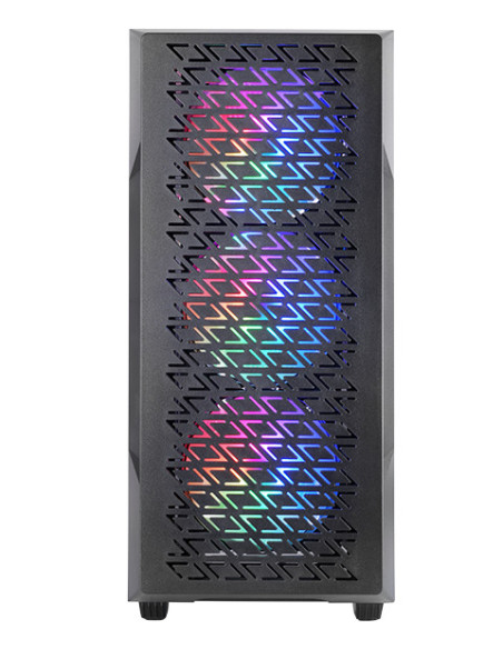 Mars Gaming MC-GEO, Caja Gaming ATX, 4x Ventiladores FRGB Rainbow 12cm, Panel Frontal Mesh Geométrico, Ventana Lateral Cristal