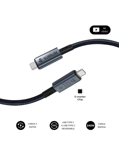 SUBBLIM CABLE HIGH 240w C-C USB4.0 8K 1,5m