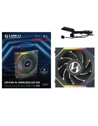 Lian Li UNI FAN SL Wireless LCD 120 Reverse Blade Carcasa del ordenador Ventilador 12 cm Negro 1 pieza(s)
