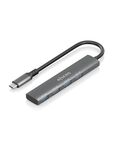 AISENS Hub USB 3.1 USB-C, USB-C M-4x Tipo A H, Gris, 15cm