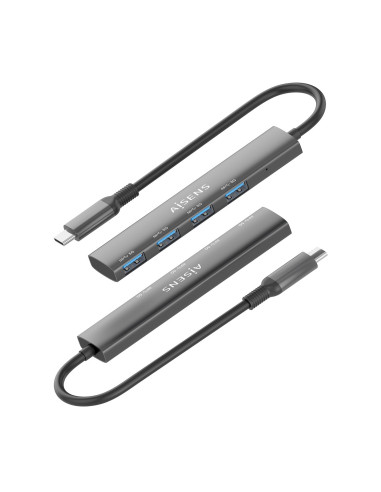 AISENS Hub USB 3.1 USB-C, USB-C M-4x Tipo A H, Gris, 15cm