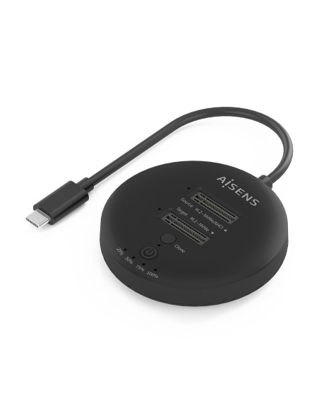 AISENS Estacion De Docking De Doble Bahia NVME a USB 3.2 Gen2x2, Clone, Negro