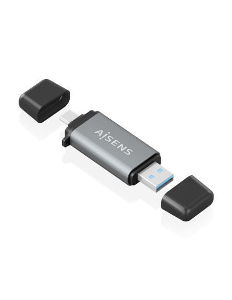 AISENS Lector De Tarjetas SD, Micro SD, MMC, Rs-MMC, MMC Micro, USB-A y USB-C, Gris