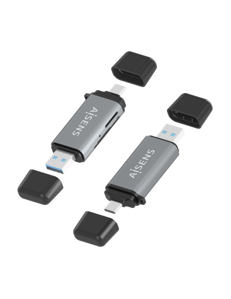 AISENS Lector De Tarjetas SD, Micro SD, MMC, Rs-MMC, MMC Micro, USB-A y USB-C, Gris