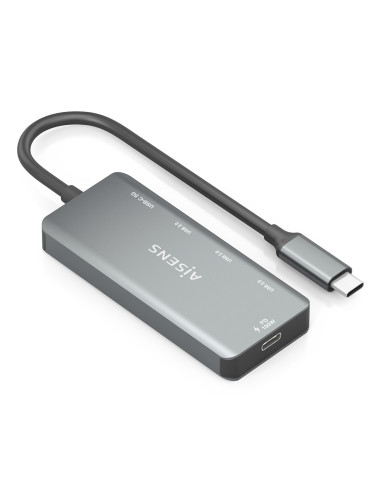AISENS Hub USB 3.1 USB-C, USB-C M-1xUSB-C PD 100W+1xUSB-C USB3.0 H+3xUSB-A USB2.0 H, Gris, 15cm
