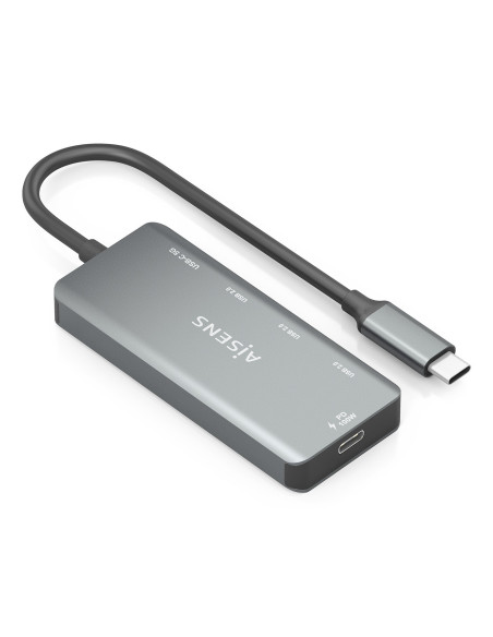 AISENS Hub USB 3.1 USB-C, USB-C M-1xUSB-C PD 100W+1xUSB-C USB3.0 H+3xUSB-A USB2.0 H, Gris, 15cm