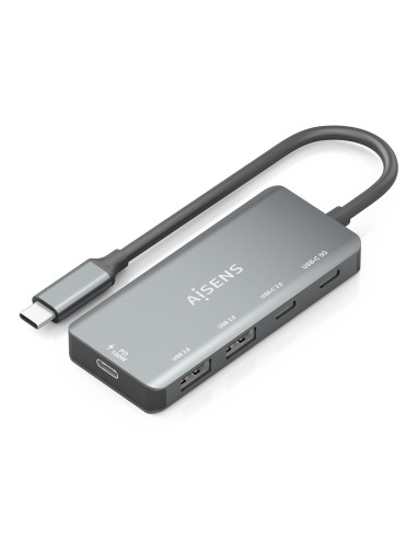 AISENS Hub USB 3.1 USB-C, USB-C M-1xUSB-C PD 100W+1xUSB-C USB3.0 H+1xUSB-C USB2.0 H+2xUSB-A USB2.0 H, Gris, 15cm